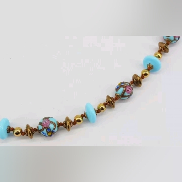 Wedding Cake Robin Egg Blue Glass Beaded Gold Tone Vtg 28" GORGEOUS Necklace - Picture 9 of 15